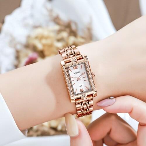 SKMEI Women Elegant Quartz Watch Meticulous Small Dial Rhinestone Summer Ladies Girls Dress Clothes Accessories Jewelry Clock
