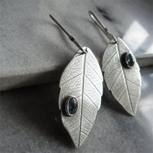2020 Vintage Pendientes Textured Tree Leaf Dangle Earrings for Women Boho Tribal Antique Brincos Silver Color Metal Drop Earring