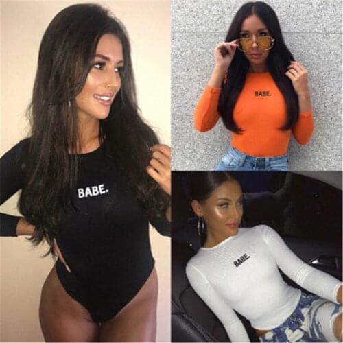Women Sexy V Neck Bodysuit Long Sleeve Street Wear Sexy Slim Letter Print Bodycon Bodysuit Female Bandage Casual Body Jumpsuit