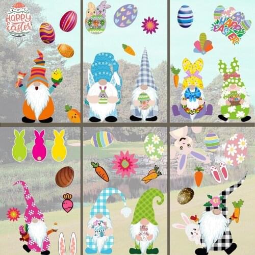 9Pcs Easter Decorations Window Clings Decals Cartoon Bunny Rabbit Sticker for Home Kids School Window Wall Sticker Decorations