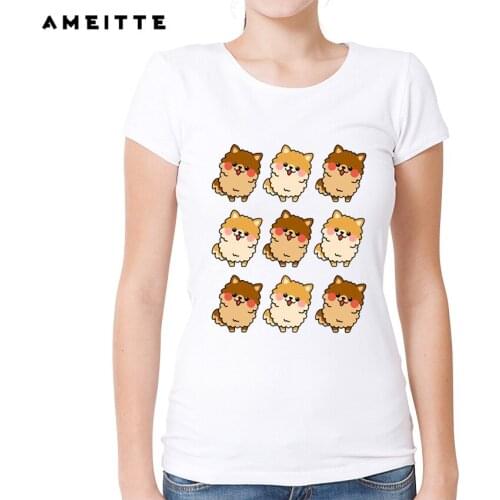 2019 AMEITTE Cute Mini Pomeranian T-Shirt Womens/Ladies Dogs Printed Tshirt Summer Casual Female Short Sleeve Tee Tops
