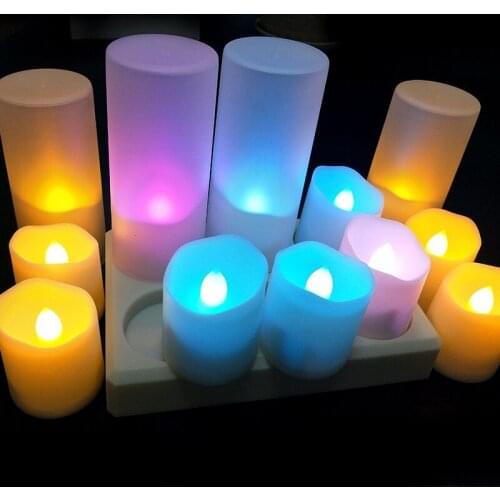 Set of 6 USB rechargeable flameless wavy edge Candle w/Remote controller LED Tealight Votive Candles Home Party decor-Multicolor