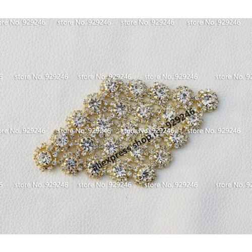 Diamond-shape white crystal rhinestone gold metal applique flatback sewing on garment dress bags costume clothing embellishments