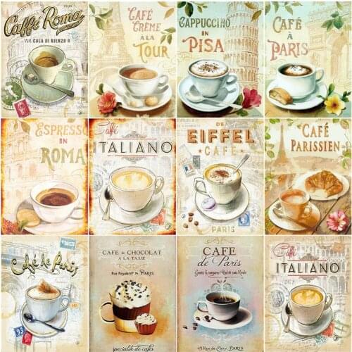 AZQSD Diamond Painting Coffee Cross Stitch Kits Picture Of Rhinestones Diamond Art Landscape Full Square Drill Home Decoration