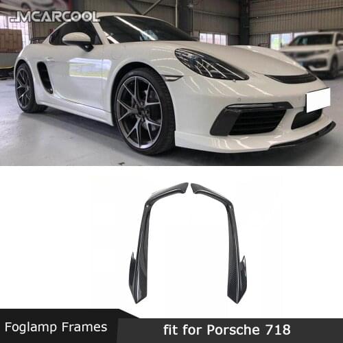 Front Fog Lamp Fin Canards Cover fit for Porsche 718 Cayman Boxster 2016-2019 Carbon fiber Foglight Trim Frame Sticker