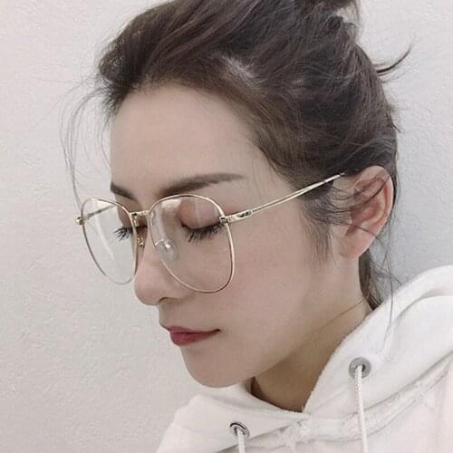 Oversize Metal Glasses Frames Retro Literary Temperament Mirror Cat Eyewear Frames Transparent Women Men Optical Glasses