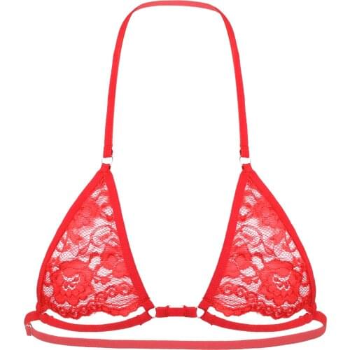 Mens Sissy Bra Tops Lingerie Night Underwear Adjustable Spaghetti Straps alter Neck and Nipples Hollow Out Wire-free Bra Tops