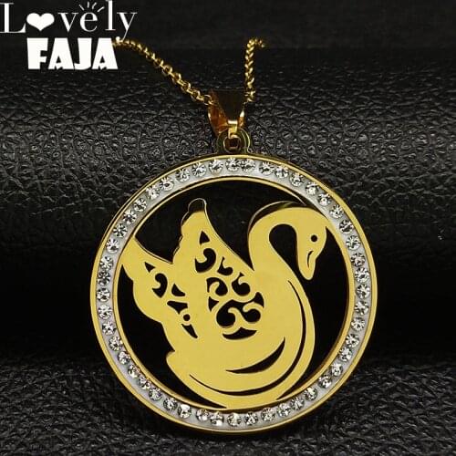 2021 Swan Crystal Stainless Steel Chain Necklace for Women Gold Color Necklaces Jewelry bijoux acier inoxydable femme N1856S03