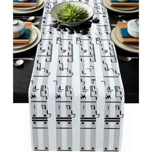 Tab Music Note Black White Table Runner Wedding Decor Table Cover Christmas Decoration Holiday Party Tablecloth