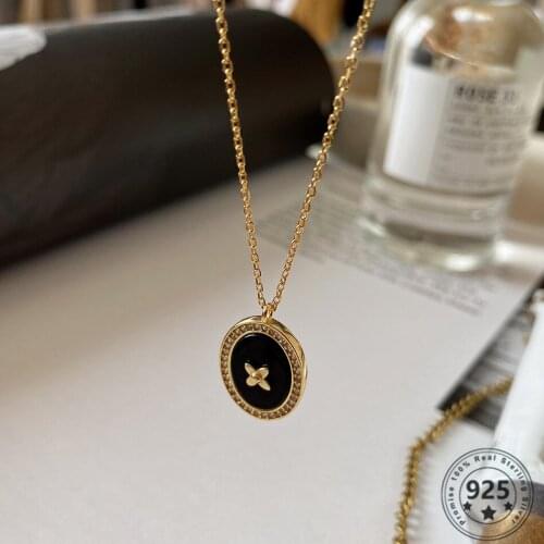 Ckysee 925 Sterling Silver Necklace Black Agate Heart Pendant Necklace For Fashion Women Simple Fine Charms Silver 925 Jewelry