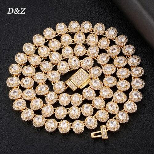 D&Z 7mm Oval Shape Tennis Chain Choker Necklace In Rose Gold Iced Out CZ Stones Female Fashion Statement Jewelry Birthday Gift