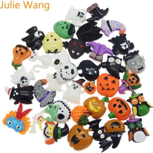 Julie Wang 20PCS Resin Mixed Halloween Charms Ghost Pumpkin Bat Pendants Jewelry Making Accessory Home Festival Decor Props