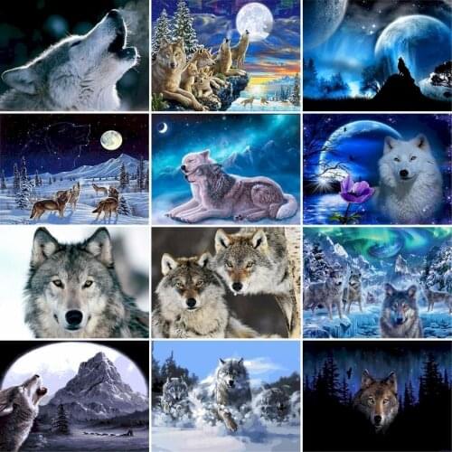 GATYZTORY 60x75cm DIY Painting By Numbers HandPainted Wolves Animal Painting Canvas Colouring Unique Gift Home Decor