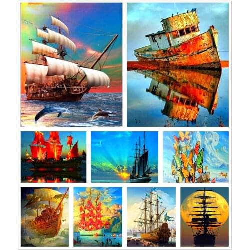 Sunset Sailing Scenery 5D Diy Full Square and Round Diamond Painting Embroidery Cross Stitch Kit Wall Art Handcraft Home Decor