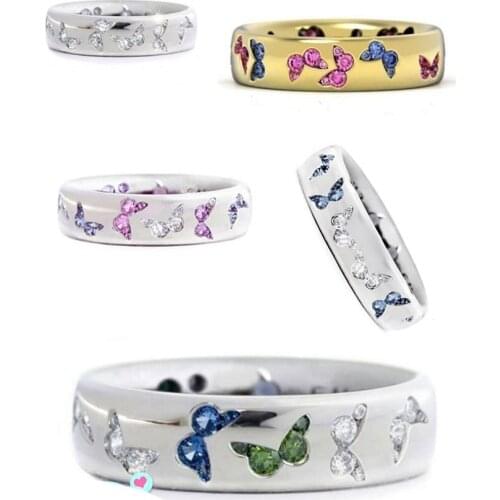 1Pc 5 Colors Colorful Zircon Butterfly Ring Size 5 6 7 8 9 10 11 Beautiful Women Jewelry Wedding Ring Anniversary Gift souvenir