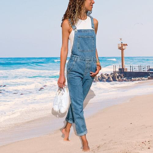 Fashion Women Ladies Baggy Denim Cross Border Special Jeans Bib Full Length Overalls Solid Loose Casual Jumpsuit Hot Suspender