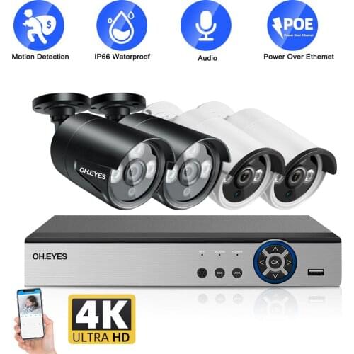 Ultra HD 4K POE NVR Kit 4 Channel CCTV Camera Security System Kit 8MP Waterproof Black IP Camera Video Surveillance Camera Set