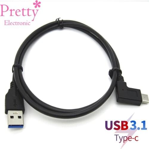 Type-c 90 Degree Elbow Cable USB3.0 Data Cables 1m Black Wire 5V2A Charging For Mobile Phone Laptop Tablet Right Angle Design