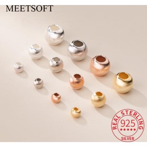 MEETSOFT 925 Sterling Silver Colorful Round Beads of DIY handmade Making Finding Fine Jewelry drop shipping components Accessory