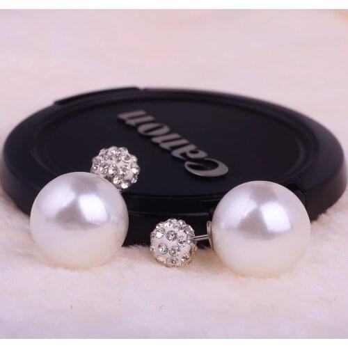 Fashion Ear Jewelry Double Side Star Models Imitation Simulated Pearl Ball Earrings Silver-color Stud Earring for Women