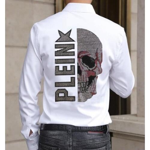 Rhinestones Mens Skulls Shirts Diamond stone Long Sleeve Button Hot drill Cotton Long Shirts Men
