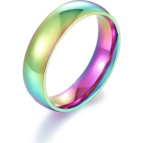 Men Women Rainbow Colorful Ring Stainless Steel Wedding Band Ring Width 6mm Size 7-11 Mens Rings Gift