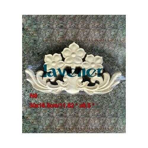 N8 -30x16.5cm Wood Carved Long Onlay Applique Unpainted Frame Door Decal Working carpenter Flower