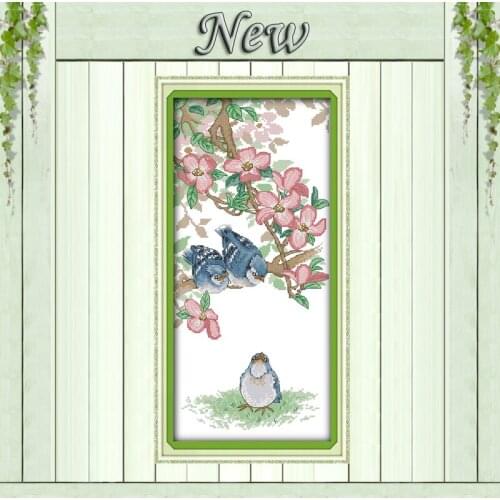 The blue bird animal painting flowers Decor Needlework Counted Printed on canvas DMC 11CT 14CT Cross Stitch kits Sets embroidery