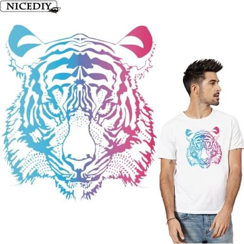 Nicediy Parches Heat Transfer Vinyl Patch Sticker Iron On Transfer For Clothes Fabric Colorful Tiger Patch Applique Badge Decor