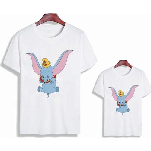 New Girl Boy Tshirt Kawaii Dumbo Printed Short Sleeve T-shirt Korean Summer Street Wear O-neck T-shirt Mom and My Clothes