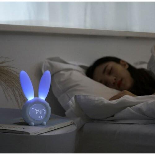 OOTDTY USB Bunny Alarm Clock Night Light Sound Control Countdown Snooze Time Temp Home Dropshipping 63HF