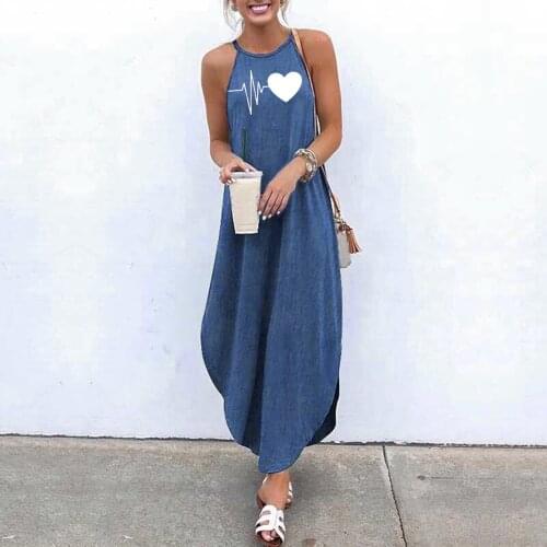 Dress Women Vintage Denim Dress Womens Dresses Korean Loose Plus Size Denim Sleeveless Halterneck Vest Long Dresses femme robe