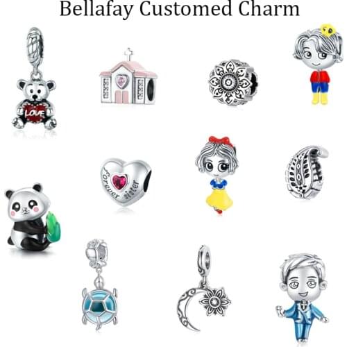 Bellafay Customed Panda Beads Turtle Pendant Real 925 Silver Bear Charm Prince Fits Original Bracelets Bangles DIY Women Jewelry