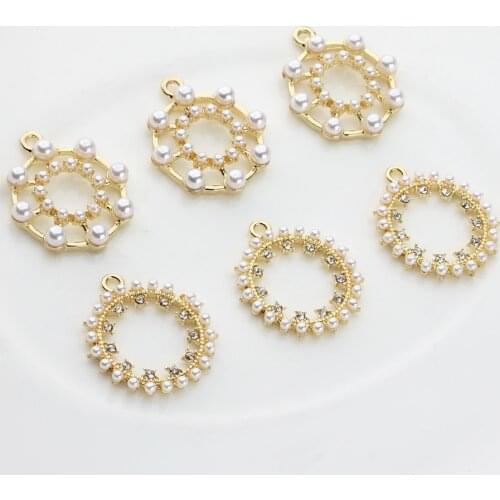 6pcs/lot Zinc Alloy Imitation Pearls Round Circle Flowers Charms Pendant For DIY Jewelry Making Finding Accessories