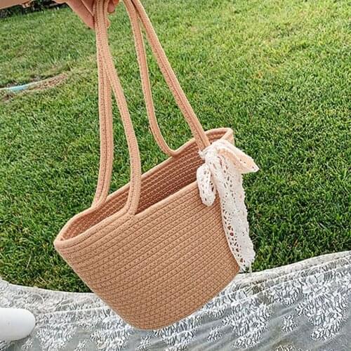 Casual Lace Straw Bags for Women Wicker Woven Shoulder Bags Rattan Lady Handbags Summer Beach Large Capacity Tote Big Purse 2021