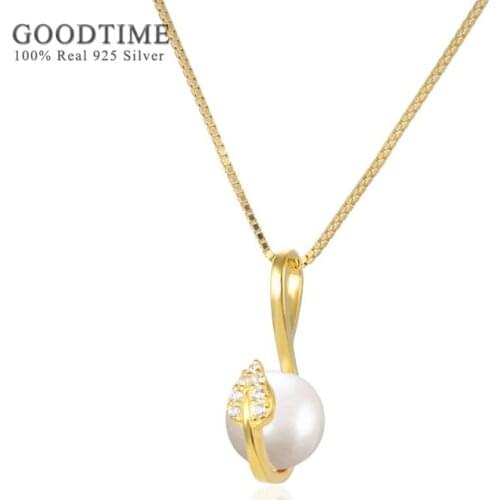 Luxury Women Pearl Pendant Pure 925 Sterling Silver Necklace Jewelry Gold Color Valentines Day Gift For Girl Office Lady