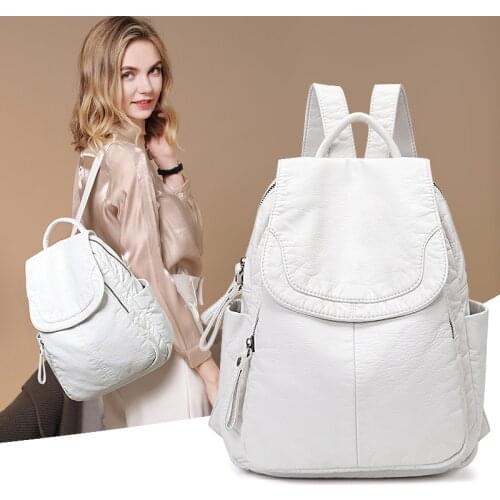 Soft Leather White Backpack Women Shoulder Bags New 2021 Travel Mochila Escolar Nina Casual Bolsa Feminina School Bagpack