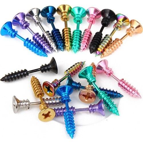 DreamBell Unisex Women Men Earrings Stainless Steel Piercing Nail Screw Stud Earrings Punk Helix Ear Piercings Fashion Jewelry