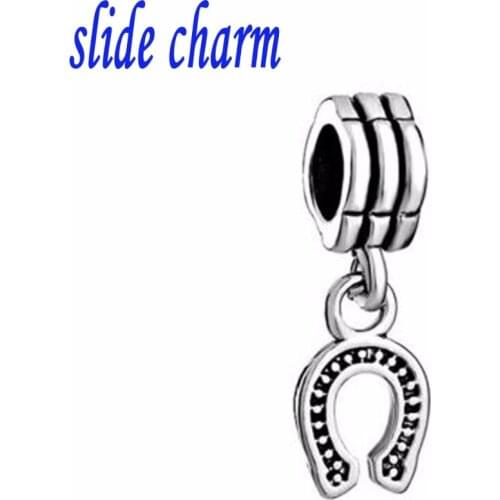 Slide charm Free shipping Valentines Day gift for children and horseshoe pendant charm beads fit Pandora charm bracelets