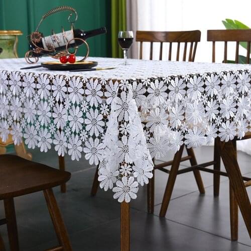White Lace Floral Table Cloth Wedding Banquet Modern Simple Hollow Out Tablecloth Cafe Table Decorative Furniture TV Cover