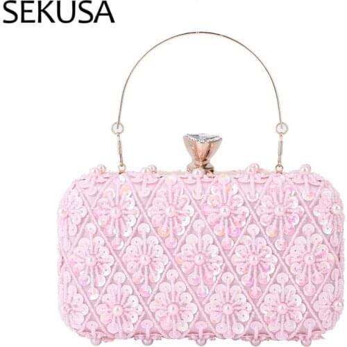 Wedding Bridal Beaded Sequined Clutch Shoulder Chain Plastic Tassel Embroidery Evening Bags With Handle Handbags
