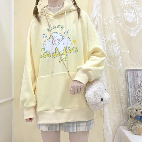 Hoodies Harajuku Autumn Winter Y2k Japanese INS College Style Cute Soft Cartoon Printed Hooded Oversized Loose Sweatshirt Women