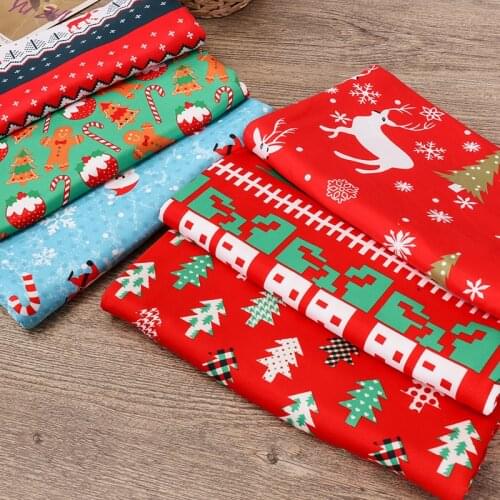 Thin Stretch Knitted Christmas Print Fabric Party Decoration Cloth For Diy Curtains Tablecloth TJ1346