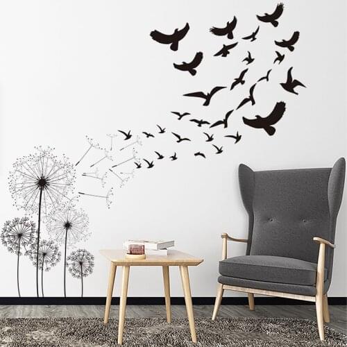 Creative Dandelion Wall Sticker Flying Bird Home Decor Living Room Sofa Background Wallpaper DIY Art Decals