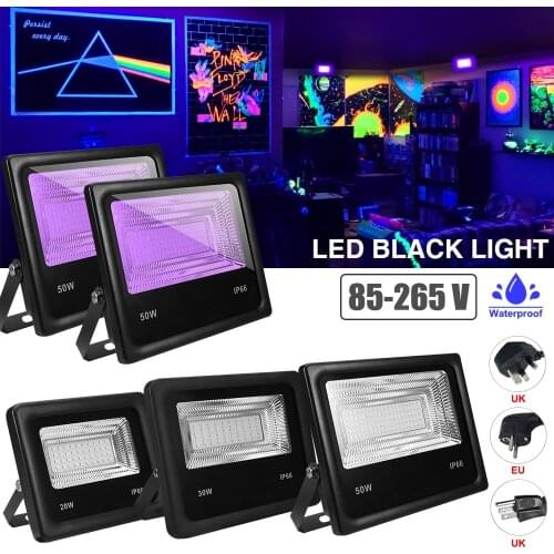LED Black Light Lamp Blacklight 85-265V Waterproof UV Flood Light Fluorescent Stage Lamp 20/30/50W Halloween Ultraviolet Lamps