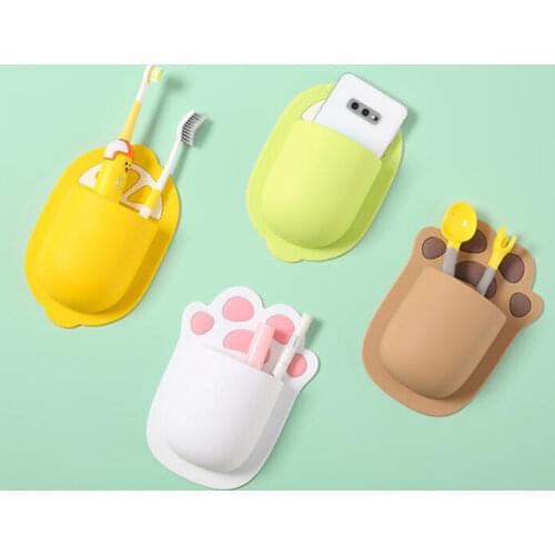 Suction Cute Cartoon Toothbrush Wall Mount Punch-free Toothbrush Rack Strong Toothbrush Organizer Hanging Set Bathroom Tools