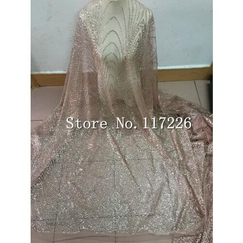High quality glitter Mesh African Tulle lace fabric JRB-52902 New Design French Mesh Lace with glued glitter in rose gold color