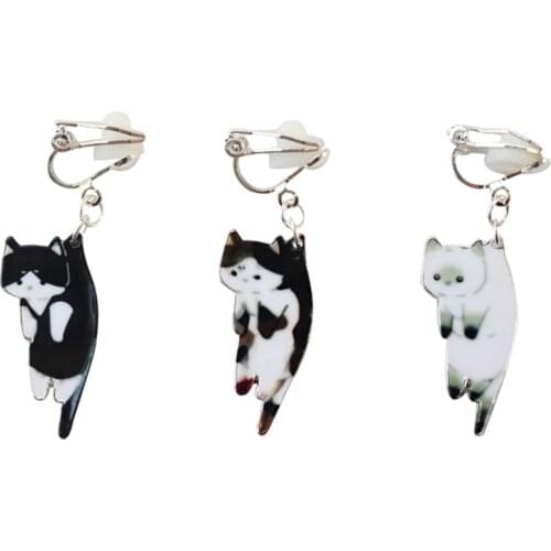 Japenese Korea Style Lovely Black Cat Enamel Clip Earrings Without Piercing for Girls Party Cute Animal Kids No Hole Ear Clip