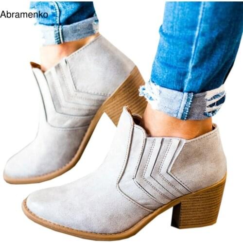 Autumn Spring Fashion Women Chunky Heel Boots High Heels Platform Ankle Booties Black Gray Leather Ladies Shoes Plus Size 43