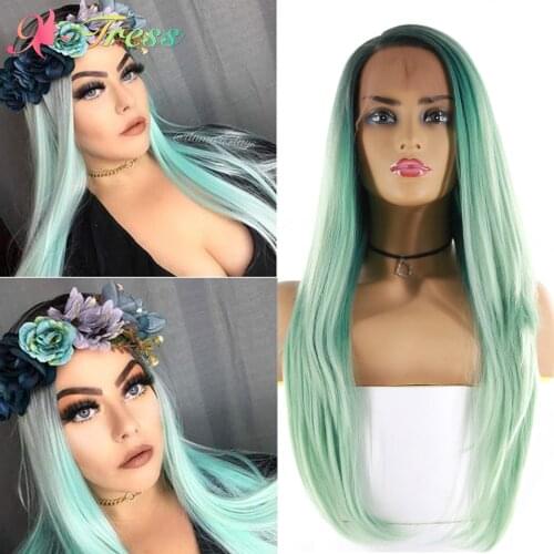 X-TRESS 13X4 Lace Frontal Wig Long Straight Ombre Green Synthetic Lace Front Wigs for Women Heat Resistant Fiber Cosplay Wig